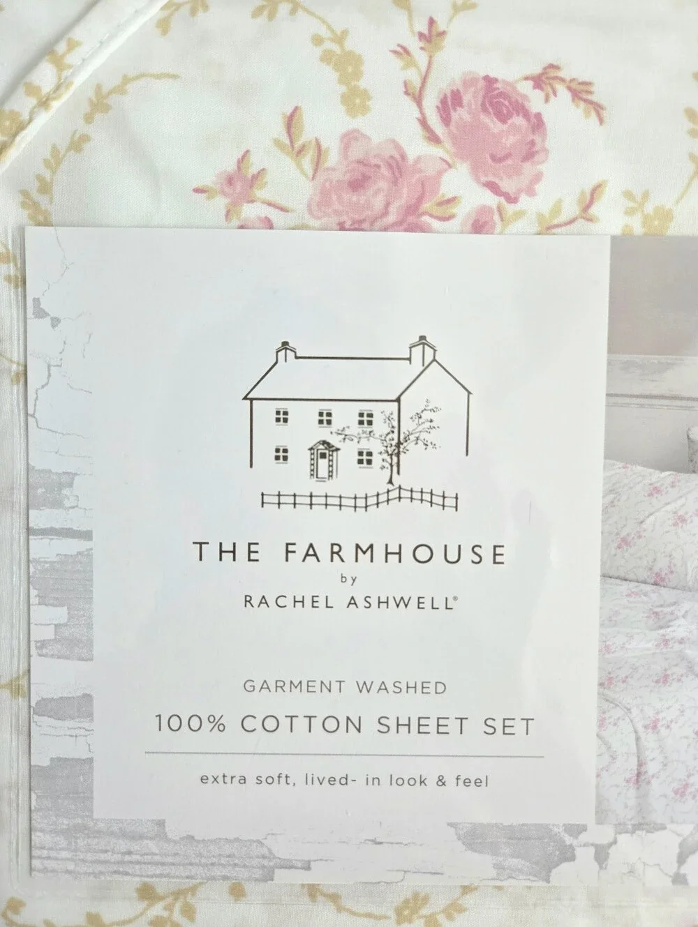 Shabby Chic Rachel Ashwell Cotton QUEEN sheet set Pink Floral Leaf Vines NEW